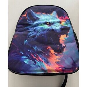 Wolf Backpack for School Blue Red Fire angry Wolf Lightweight backpack 17inch